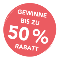 Roter Button mit dem Text: Gewinne bis zu 50% Rabatt
