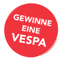Roter Button mit dem Text: Gewinne eine Vespa