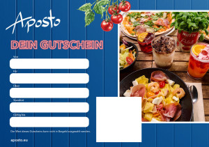 Bild von Aposto Gutschein in blau.